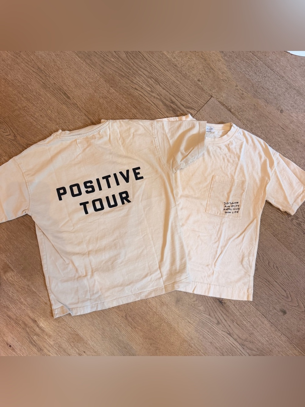 Zara Cream Short-Sleeve Tee shirt bundle - 'Positive Tour' and skater graphics